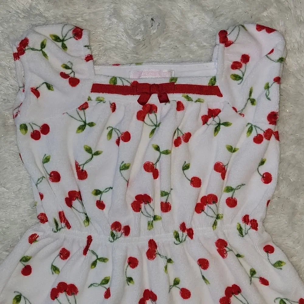 JANIE AND JACK CHERRY PRINT TERRYCLOTH SWIM COVER-UP DRESS, SIZE 6-12 MONTHS